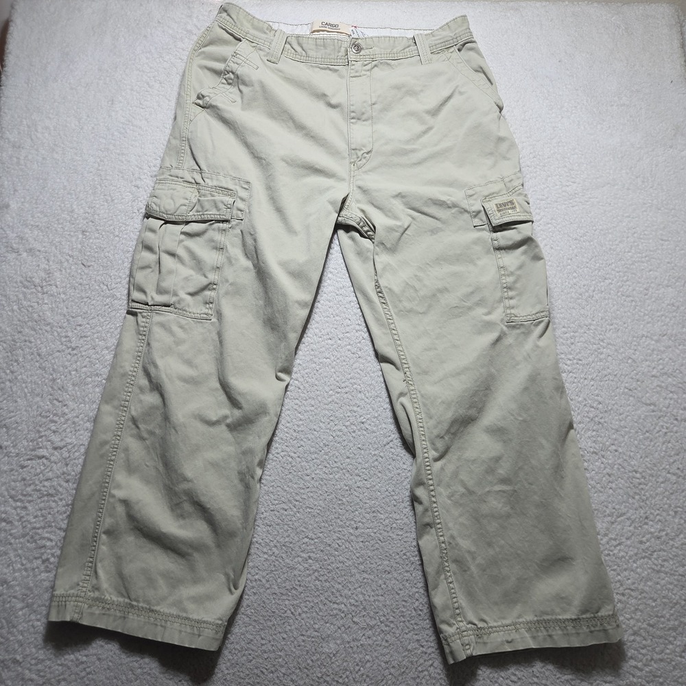 VTG Levis Cargo Pants Mens 36x29 Loose Straight Tan Khaki Straight Leg Cotton